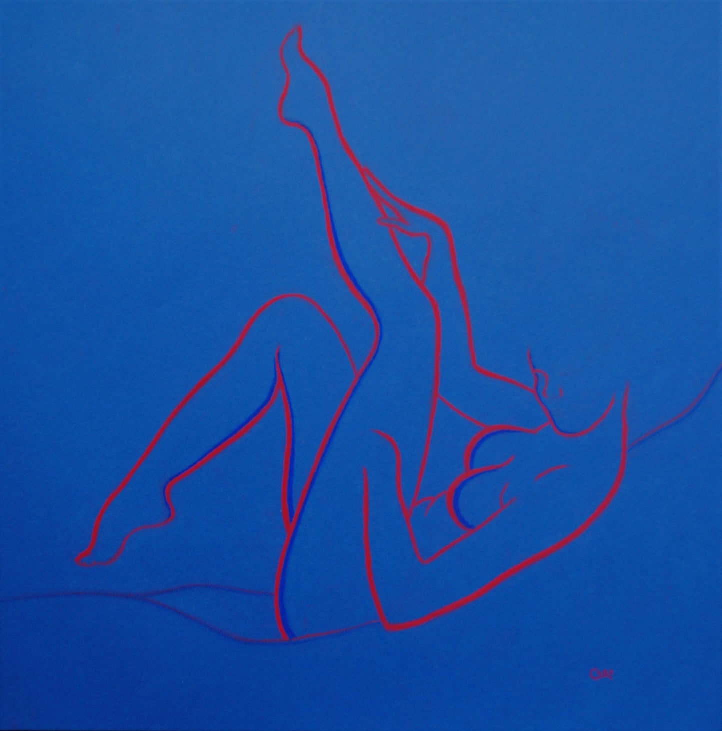 Feminine Lines: Orange and Navy on Blue