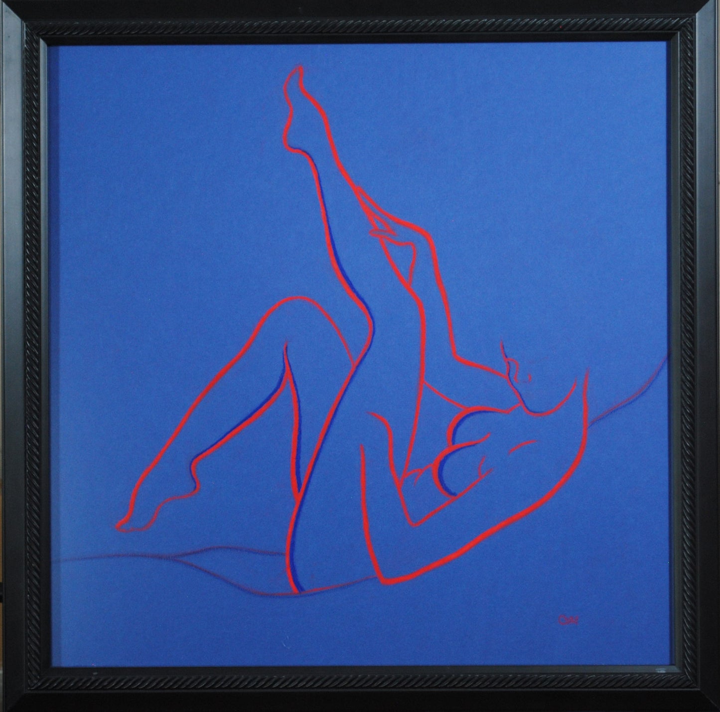 Feminine Lines: Orange and Navy on Blue